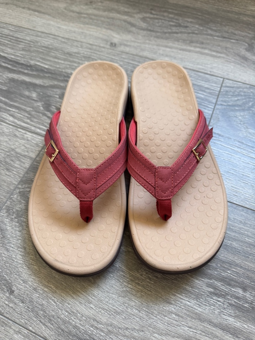 Vionic Women's Sandals in Rose Red with Tan Footbed